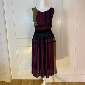 BCBGMaxAzria Purple and Gold Pleated Midi Dress